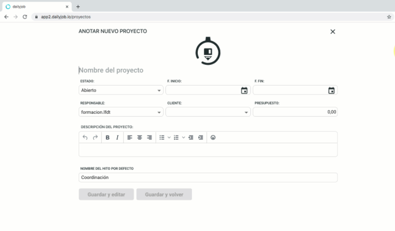Anotar proyecto en dailyjob