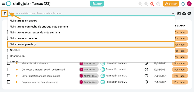 Mis tareas para hoy en dailyjob