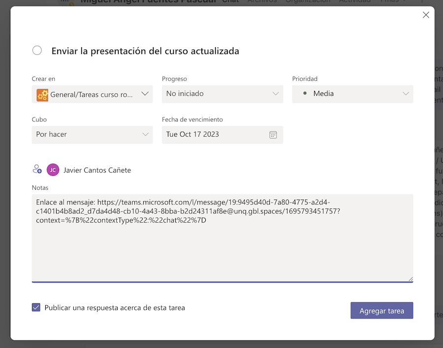 Crear tarea en Planner desde Microsoft Teams